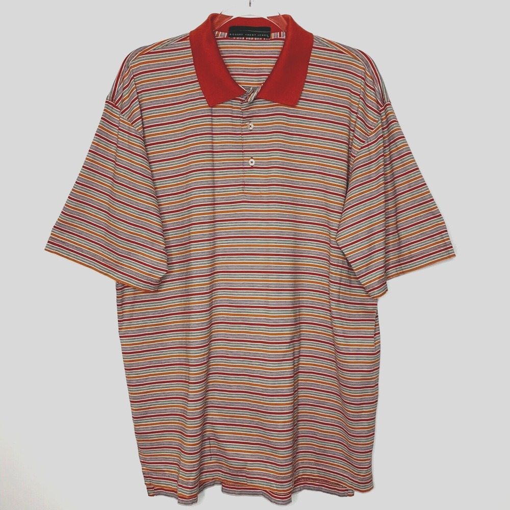 Robert Trent Jones Mens Size L Polo Shirt Golf Button Front Short Sleeve Striped